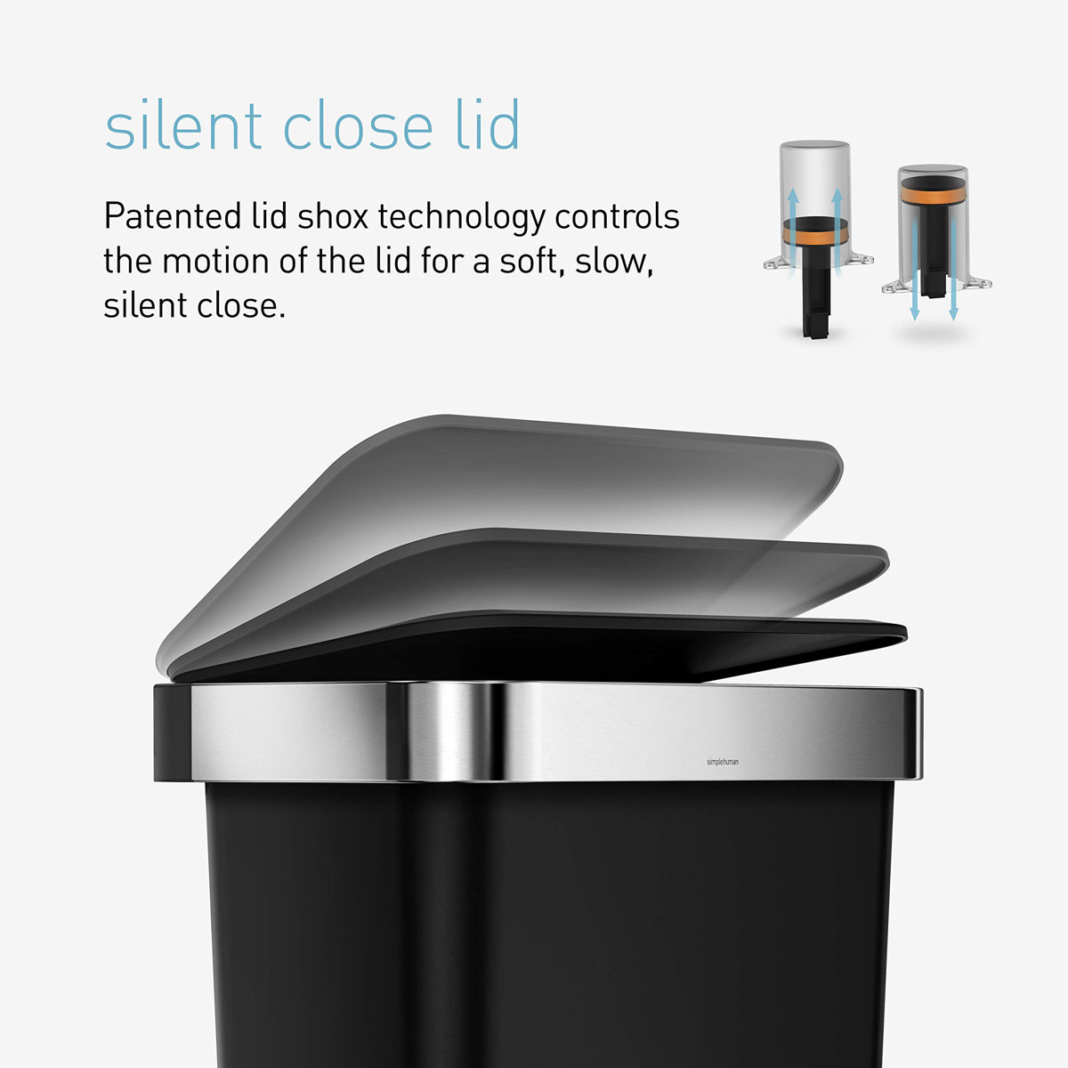 Simplehuman 45 Liter / 12 Gallon Rectangular Kitchen Step Trash Can with Soft-Close Lid, Plastic